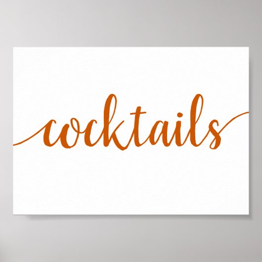 Fall | Rustikale Burnt Orange Cocktails Zeichen Poster (Vorne)