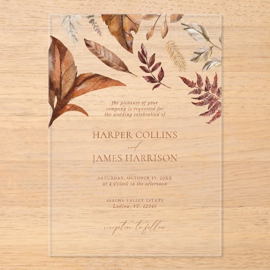 Fall Rustikale Hochzeit Terracotta Acryleinladungen (Vorderseite)