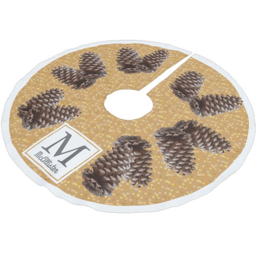 Fall Rustikale Pinecones Personalisiert Familienna Polyester Weihnachtsbaumdecke (Schrägansicht)