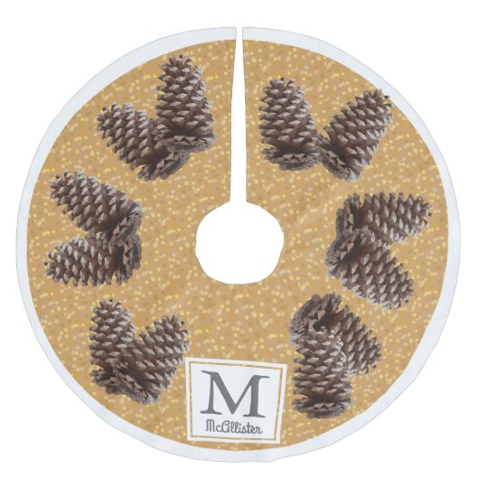 Fall Rustikale Pinecones Personalisiert Familienna Polyester Weihnachtsbaumdecke (Vorderseite)