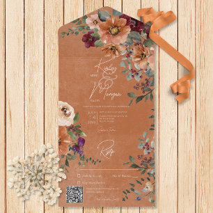 Fall Rustikaler Rost & Wein Blumenrost QR-Code All In One Einladung
