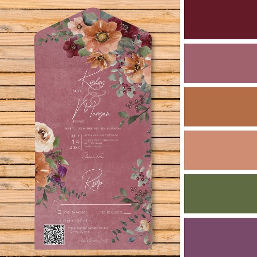 Fall Rustikaler Rost & Wein Weinflora QR-Code All In One Einladung