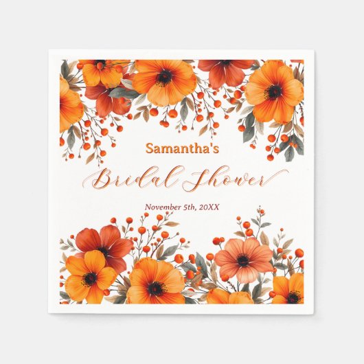 Fall Rustikales Orange Floral Berry Brautparty Serviette (Vorderseite)