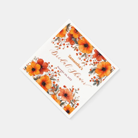 Fall Rustikales Orange Floral Berry Brautparty Serviette (Ecke)