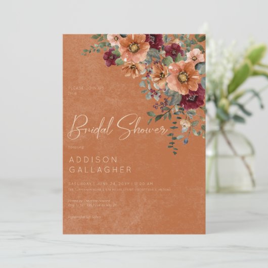 Fall Rustikales Rust & Wine Brautparty Einladung (Stehend Vorderseite)