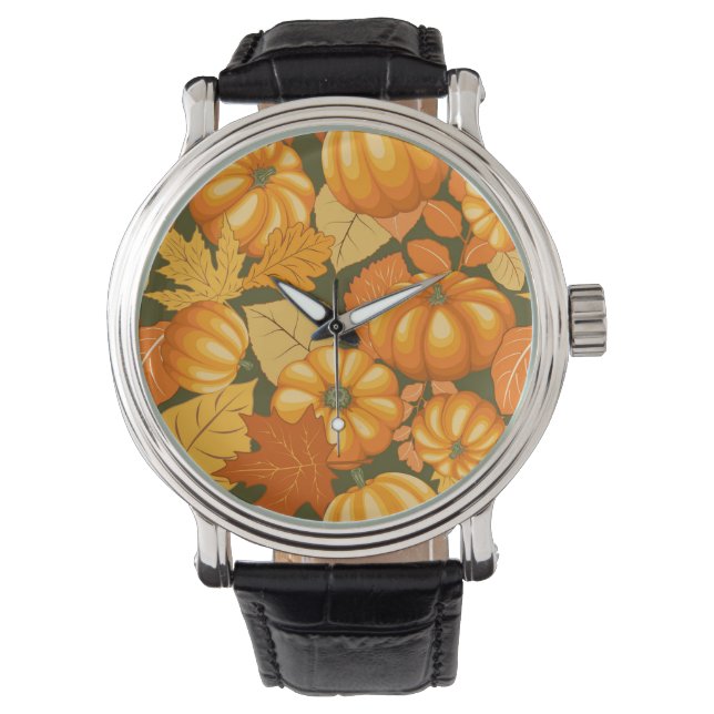 Fall Saison Halloween Pumpkins Muster Armbanduhr (Vorderseite)