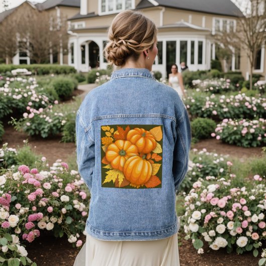 Fall Saison Halloween Pumpkins Muster Jeansjacke (Hochzeit Rückseite)