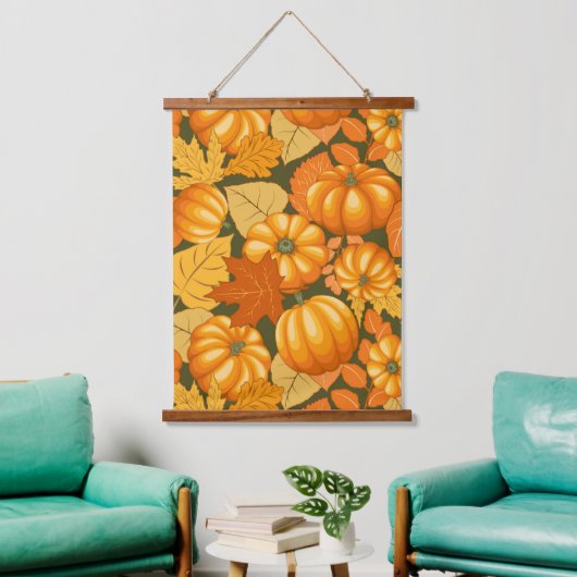 Fall Saison Halloween Pumpkins Muster Wandteppich Mit Holzrahmen (Wohnzimmer)