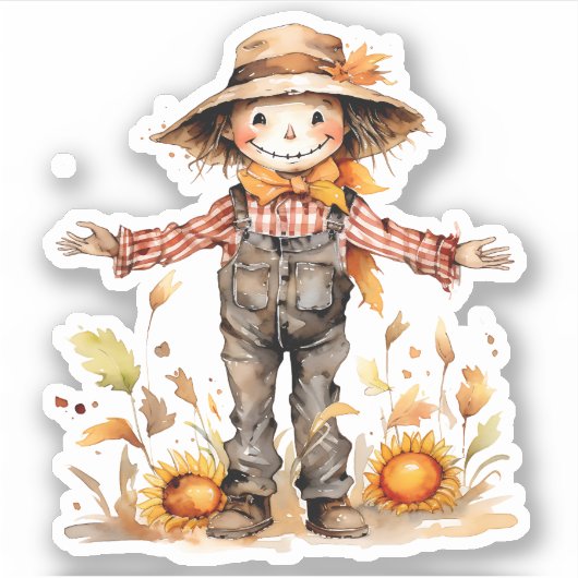 Fall Saison Scarecrow Custom-Cut Vinyl Sticker (Vorderseite)