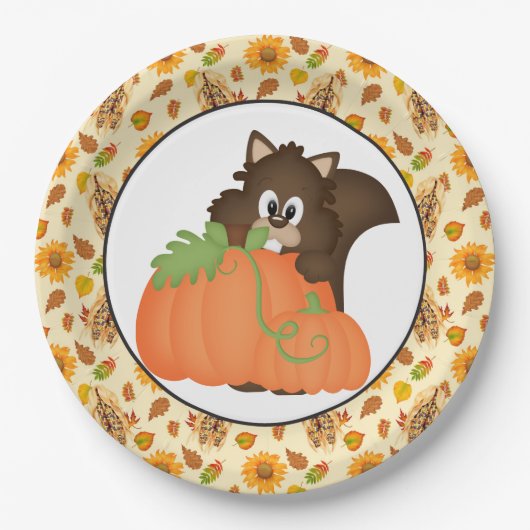 Fall Saisonale Eichhörnchen-Party-Papier-Teller Pappteller (Vorderseite)
