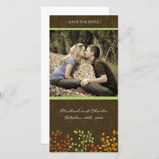 Fall Save the Date Hochzeit Fotokarte (4x8) (Vorne/Hinten)