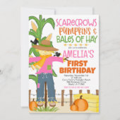 Fall Scarecrow Pumpkin Girl Geburtstag Einladung (Vorderseite)