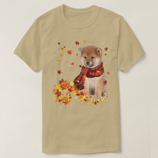 Fall ScarfShiba Inu Hunde Herbst Fallende Blätter T-Shirt (Design vorne)