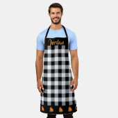 Fall schwarz-weiß Gingham Muster und Kürbis Schürze (Getragen)