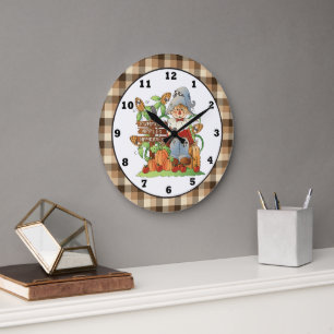 Fall Seasonal Scarecrow wall clock Große Wanduhr