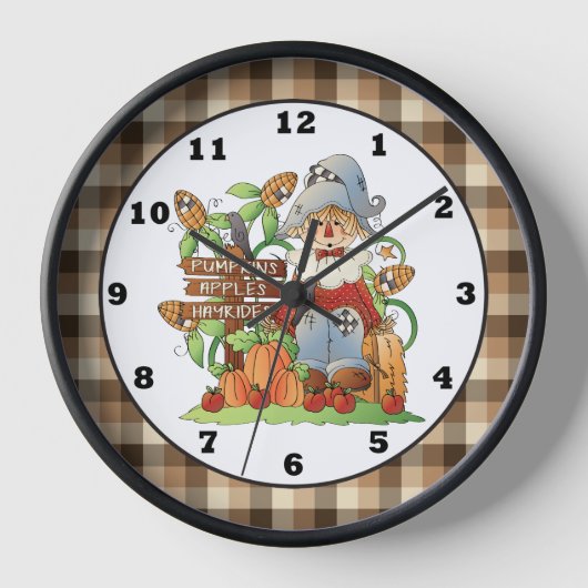Fall Seasonal Scarecrow wall clock Uhr (Vorderseite)