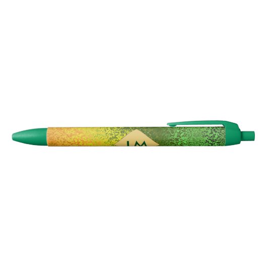 Fall Shades of Yellow and Green Monogram Trim Pen Kugelschreiber (Oberseite)