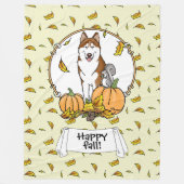 Fall Sibirischer Husky (rot) Pumpkins Blätter Nied Fleecedecke (Vorderseite)