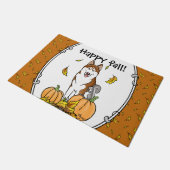Fall Sibirischer Husky (rot) Pumpkins Blätter Nied Fußmatte (Schrägansicht)