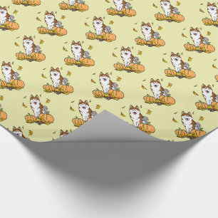 Fall Sibirischer Husky (rot) Pumpkins Blätter Nied Geschenkpapier
