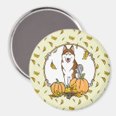 Fall Sibirischer Husky (rot) Pumpkins Blätter Nied Magnet (Vorderseite/Rückseite)
