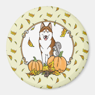 Fall Sibirischer Husky (rot) Pumpkins Blätter Nied Magnet