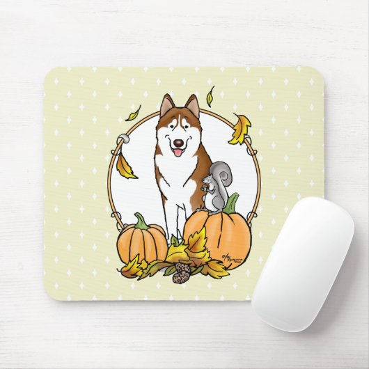 Fall Sibirischer Husky (rot) Pumpkins Blätter Nied Mousepad (Mit Mouse)