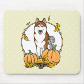 Fall Sibirischer Husky (rot) Pumpkins Blätter Nied Mousepad (Vorne)