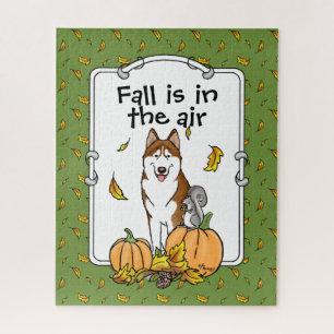 Fall Sibirischer Husky (rot) Pumpkins Blätter Nied Puzzle