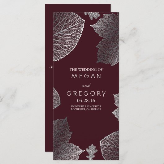 Fall Silver und Burgund Blätter Hochzeitsprogramme Programm (Vorne/Hinten)