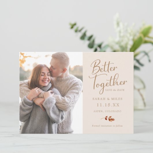 Fall Simple Foto Wedding Save The Date (Stehend Vorderseite)