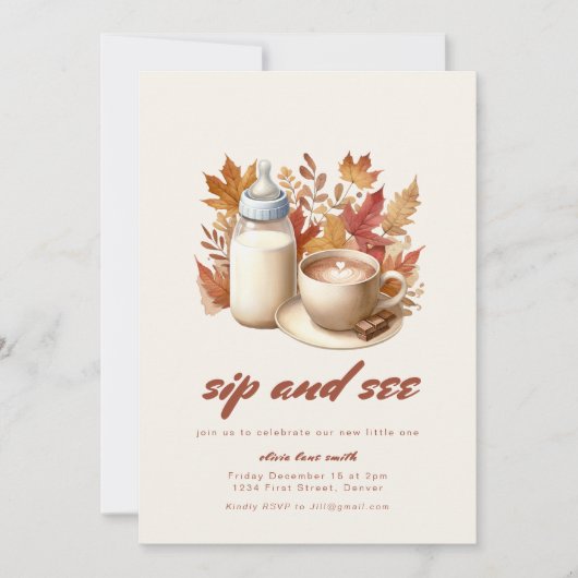 Fall Simple Sip and See Baby Shower Einladung (Vorderseite)