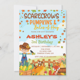 FALL-SKARECROWS PUMPKINS & BALES DES GEBURTSTAGS EINLADUNG