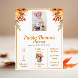 Fall Sonnenblume 1. Geburtstag Meilenstein Poster