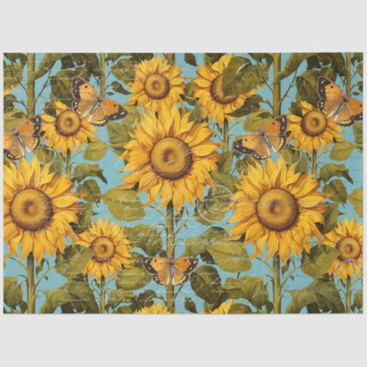 Fall Sonnenblume Butterfly Blue Ephemere Decoupage Seidenpapier (Vorderseite)