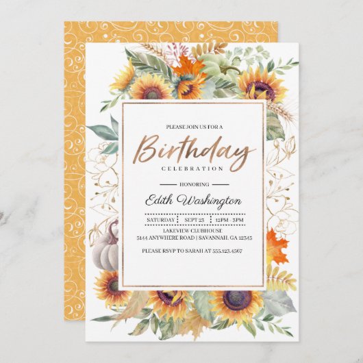 Fall Sonnenblume Geburtstag Einladung (Vorne/Hinten)