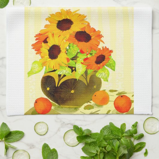Fall Sonnenblume Küche Handtuch (Gefaltet)