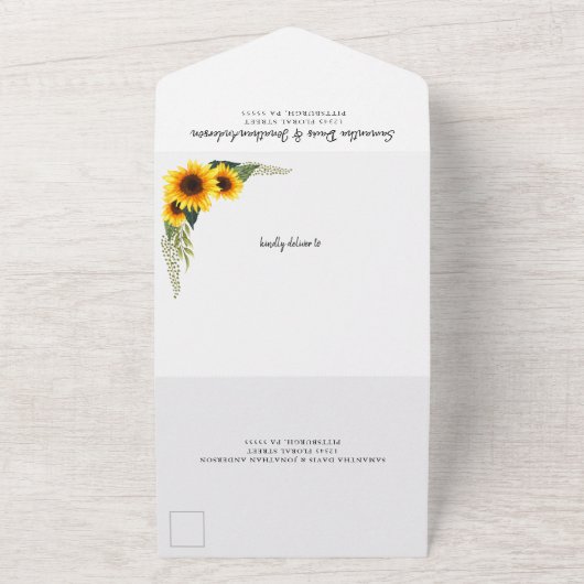 Fall Sonnenblumen & Grüne Foliage Hochzeit All In One Einladung (Außenbereich)