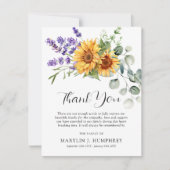 Fall Sonnenblumen, Lavendel und Eukalyptus-Beileid Dankeskarte (Vorderseite)