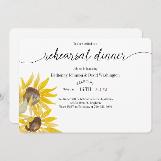 Fall Sonnenblumen Probe Abendessen Einladung (Vorne/Hinten)