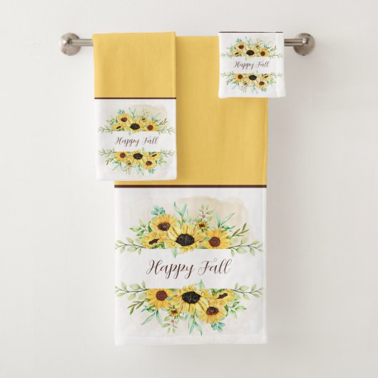 Fall Sonnenblumen Rahmen mit anpassbarem Text Bad Badhandtuch Set (Insitu)