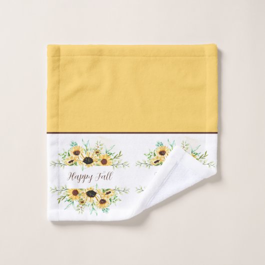 Fall Sonnenblumen Rahmen mit anpassbarem Text Bad Badhandtuch Set (Waschlappen)