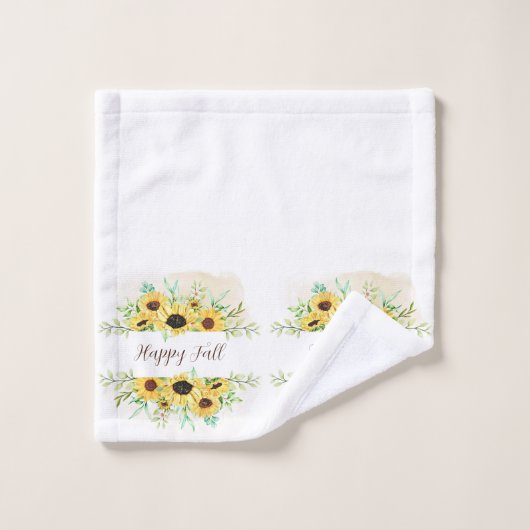 Fall Sonnenblumen Rahmen mit anpassbarem Text Badhandtuch Set (Waschlappen)
