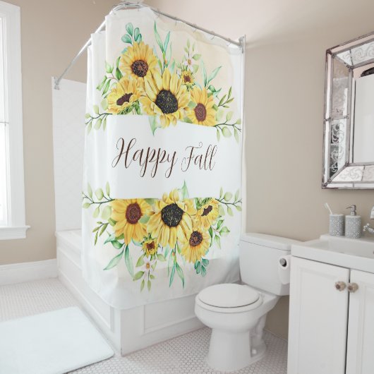 Fall Sonnenblumen Rahmen mit anpassbarem Text Duschvorhang (Beispiel)