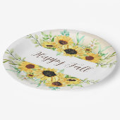 Fall Sonnenblumen Rahmen mit anpassbarem Text Pappteller (Schrägansicht)