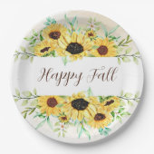 Fall Sonnenblumen Rahmen mit anpassbarem Text Pappteller (Vorderseite)