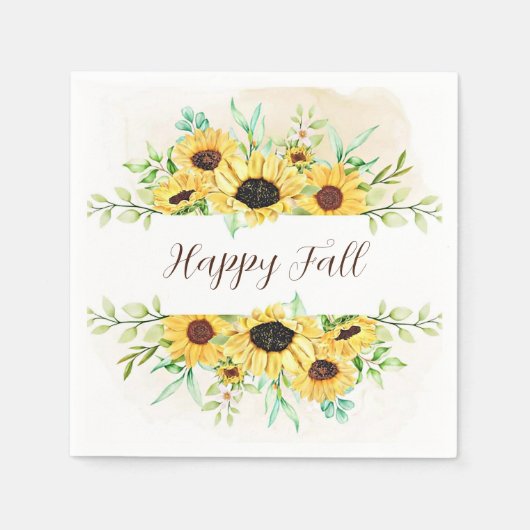 Fall Sonnenblumen Rahmen mit anpassbarem Text Serviette (Vorderseite)
