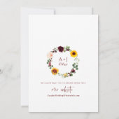 Fall Sonnenblumen Rose Burgund Rote Herbsthochzeit Einladung (Rückseite)