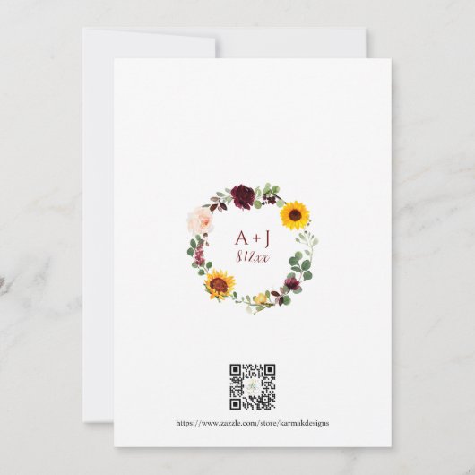 Fall Sonnenblumen Rose Burgundy Wedding Swatch Car Einladung (Rückseite)