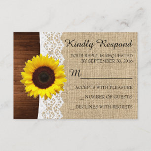 Fall Sonnenblumen & Spitzen Hochzeitskarte RSVP Ca Karte